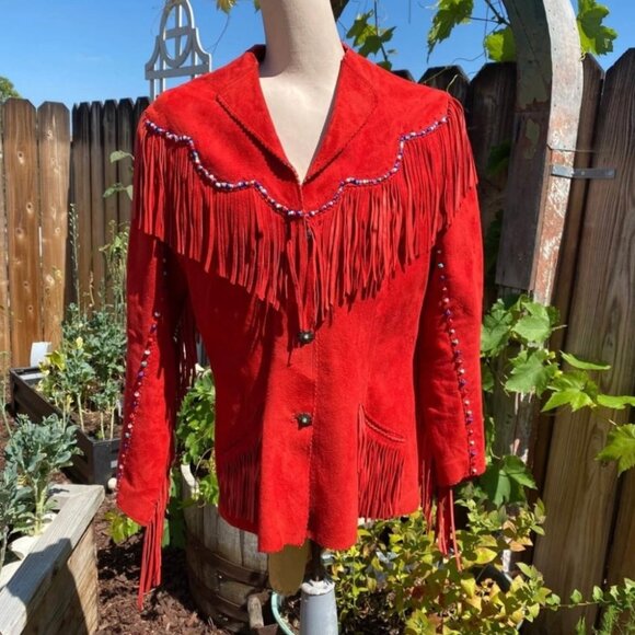 Barbara Grimes of Gossamer Wings of Santa Fe Jackets & Blazers - Red Deerskin Suede Beaded Western Jacket Gossamer Wings